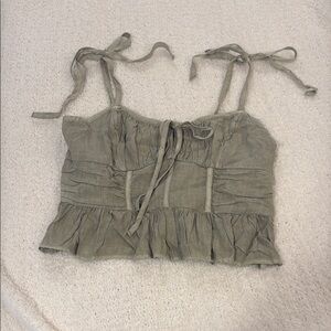 American Eagle Outfitters Green Ruched Tie Front Tank Top